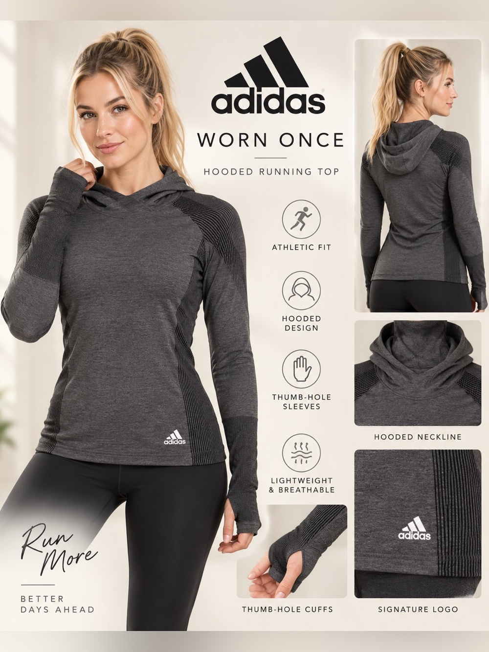 Worn once adidas running top smoke and animal free home